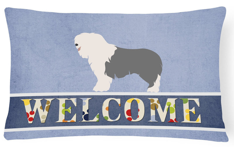 Old English Sheepdog Welcome Canvas Fabric Decorative Pillow BB8304PW1216