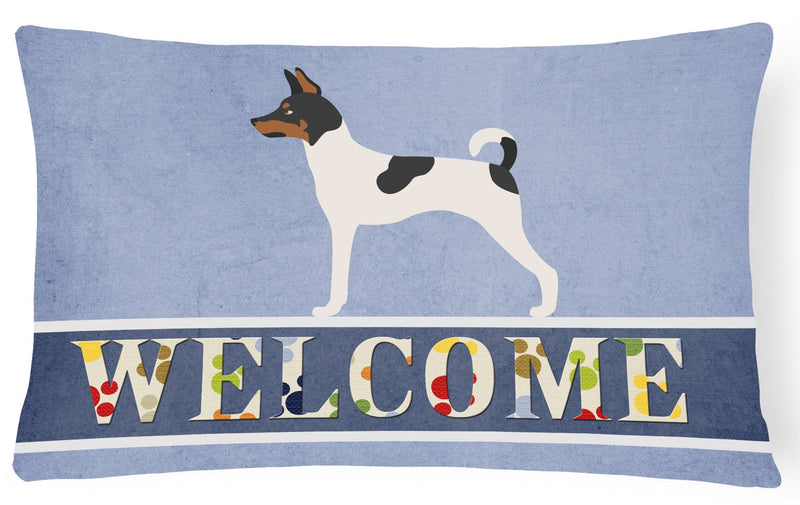 American Toy Fox Terrier Welcome Canvas Fabric Decorative Pillow BB8306PW1216