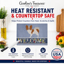 Papillon Welcome Cutting Board Tempered Glass Kitchen Cutting Surface, Heat Resistant Chopping, Non-Slip Feet, Food Prep & Serving