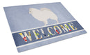 German Spitz Welcome Cutting Board Tempered Glass Kitchen Cutting Surface, Heat Resistant Chopping, Non-Slip Feet, Food Prep & Serving
