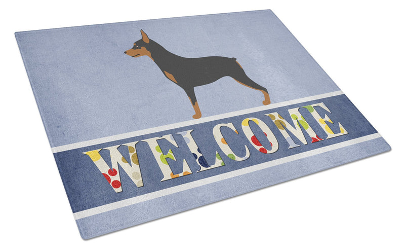 Miniature Pinscher Welcome Glass Cutting Board Large BB8323LCB