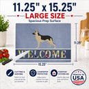German Shepherd Welcome Cutting Board Tempered Glass Kitchen Cutting Surface, Heat Resistant Chopping, Non-Slip Feet, Food Prep & Serving