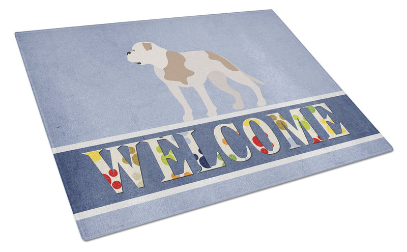 American Bulldog Welcome Glass Cutting Boards – Durable, Decorative Kitchen Art Large BB8348LCB