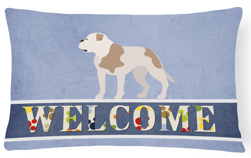 American Bulldog Welcome Canvas Fabric Decorative Pillow BB8348PW1216