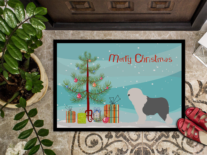 Old English Sheepdog Bobtail Christmas Indoor or Outdoor Mat 18x27 BB8456MAT