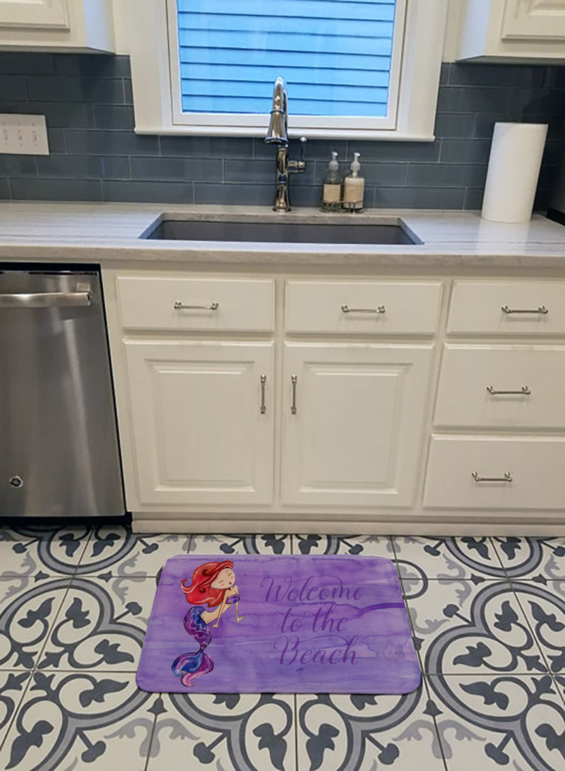 Mermaid Welcome Purple Machine Washable Memory Foam Mat BB8514RUG