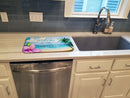 Beach Scene Welcome Dish Drying Mat Absorbent Dish Drying Mat Pad for Kitchen Counter Dish Drainer Mat for Countertop, 14 x 21", Multicolor