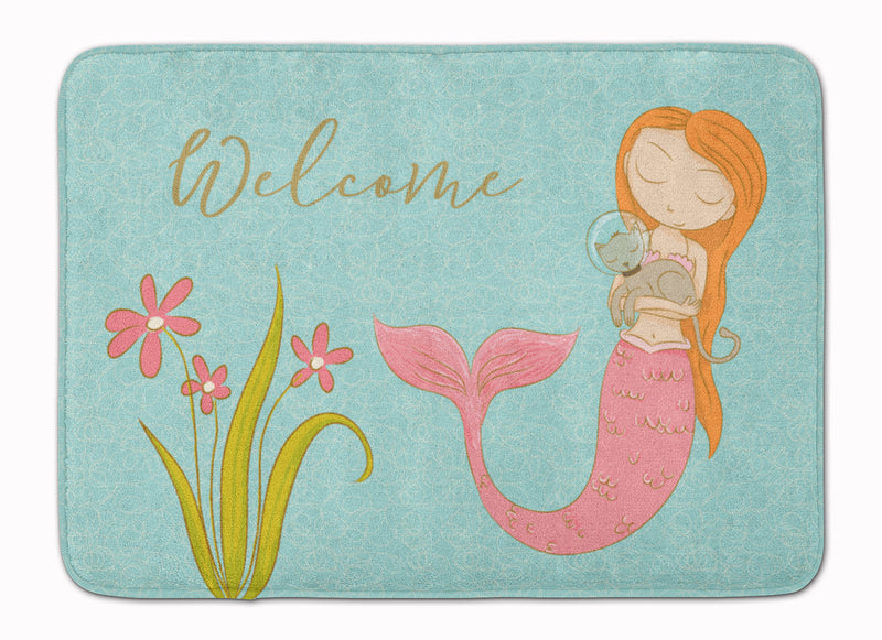 Mermaid with Cat Welcome Machine Washable Memory Foam Mat BB8548RUG