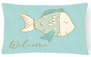 Blue Fish Welcome Canvas Fabric Decorative Pillow BB8549PW1216