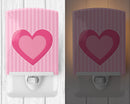 Hearts on Pink Stripes Ceramic Night Light Compact, UL-Certified, Ideal for Bedroom, Bathroom, Nursery, Hallway, Kitchen, 6x4x3, Multicolor