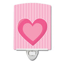 Hearts on Pink Stripes Ceramic Night Light Compact, UL-Certified, Ideal for Bedroom, Bathroom, Nursery, Hallway, Kitchen, 6x4x3, Multicolor