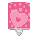 Hearts on Polkadots Ceramic Night Light Compact, UL-Certified, Ideal for Bedroom, Bathroom, Nursery, Hallway, Kitchen, 6x4x3, Multicolor