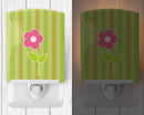 Flower on Stripes Ceramic Night Light Compact, UL-Certified, Ideal for Bedroom, Bathroom, Nursery, Hallway, Kitchen, 6x4x3, Multicolor
