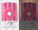 Pink Flower on Stripes Ceramic Night Light Compact, UL-Certified, Ideal for Bedroom, Bathroom, Nursery, Hallway, Kitchen, 6x4x3, Multicolor