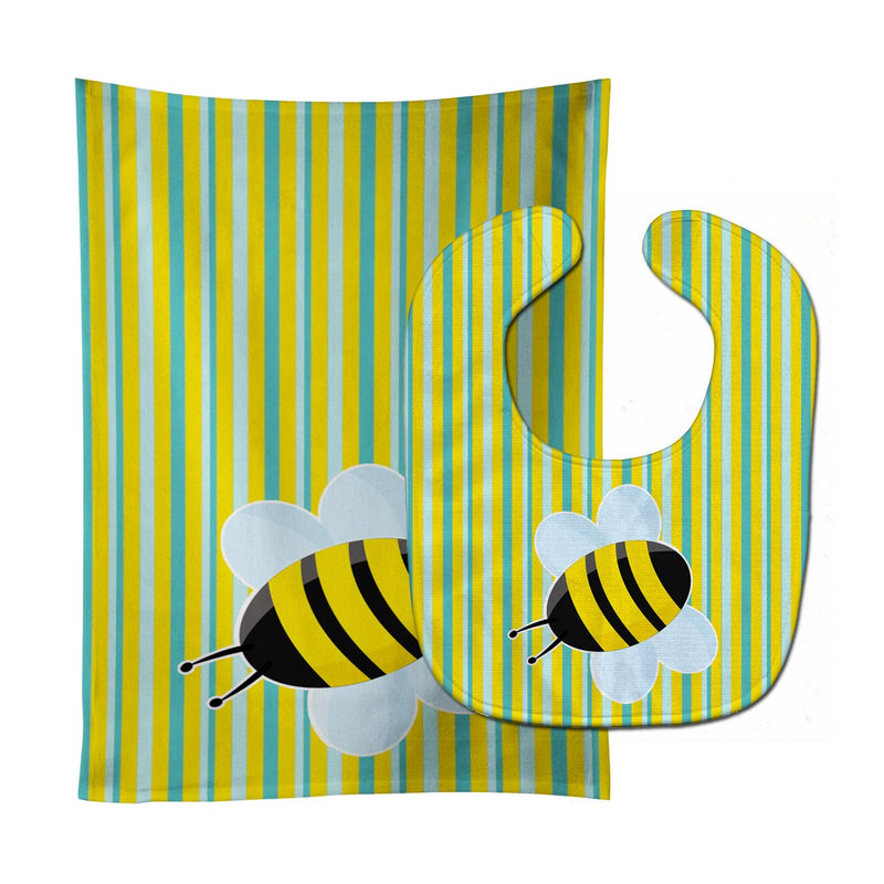 Bee on Stripes Baby Bib & Burp Cloth BB8597STBU