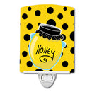 Bee Honey Jar on Polkadots Ceramic Night Light Compact, UL-Certified, Ideal for Bedroom, Bathroom, Nursery, Hallway, Kitchen, 6x4x3, Multicolor
