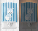 Fox on Blue Stripes Ceramic Night Light Compact, UL-Certified, Ideal for Bedroom, Bathroom, Nursery, Hallway, Kitchen, 6x4x3, Multicolor