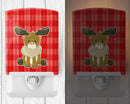 Moose on Red Plaid Ceramic Night Light Compact, UL-Certified, Ideal for Bedroom, Bathroom, Nursery, Hallway, Kitchen, 6x4x3, Multicolor