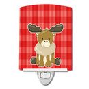 Moose on Red Plaid Ceramic Night Light Compact, UL-Certified, Ideal for Bedroom, Bathroom, Nursery, Hallway, Kitchen, 6x4x3, Multicolor