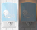 Seal on Stripes Ceramic Night Light Compact, UL-Certified, Ideal for Bedroom, Bathroom, Nursery, Hallway, Kitchen, 6x4x3, Multicolor