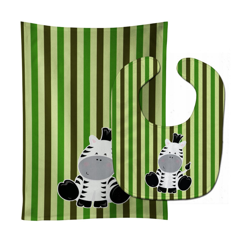 Zebra on Stripes Baby Bib & Burp Cloth BB8607STBU