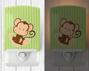 Monkey on Stripes Ceramic Night Light Compact, UL-Certified, Ideal for Bedroom, Bathroom, Nursery, Hallway, Kitchen, 6x4x3, Multicolor