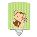 Monkey on Stripes Ceramic Night Light Compact, UL-Certified, Ideal for Bedroom, Bathroom, Nursery, Hallway, Kitchen, 6x4x3, Multicolor