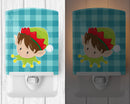 Christmas Brunette Boy Elf Ceramic Night Light Compact, UL-Certified, Ideal for Bedroom, Bathroom, Nursery, Hallway, Kitchen, 6x4x3, Multicolor