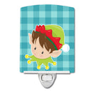 Christmas Brunette Boy Elf Ceramic Night Light Compact, UL-Certified, Ideal for Bedroom, Bathroom, Nursery, Hallway, Kitchen, 6x4x3, Multicolor