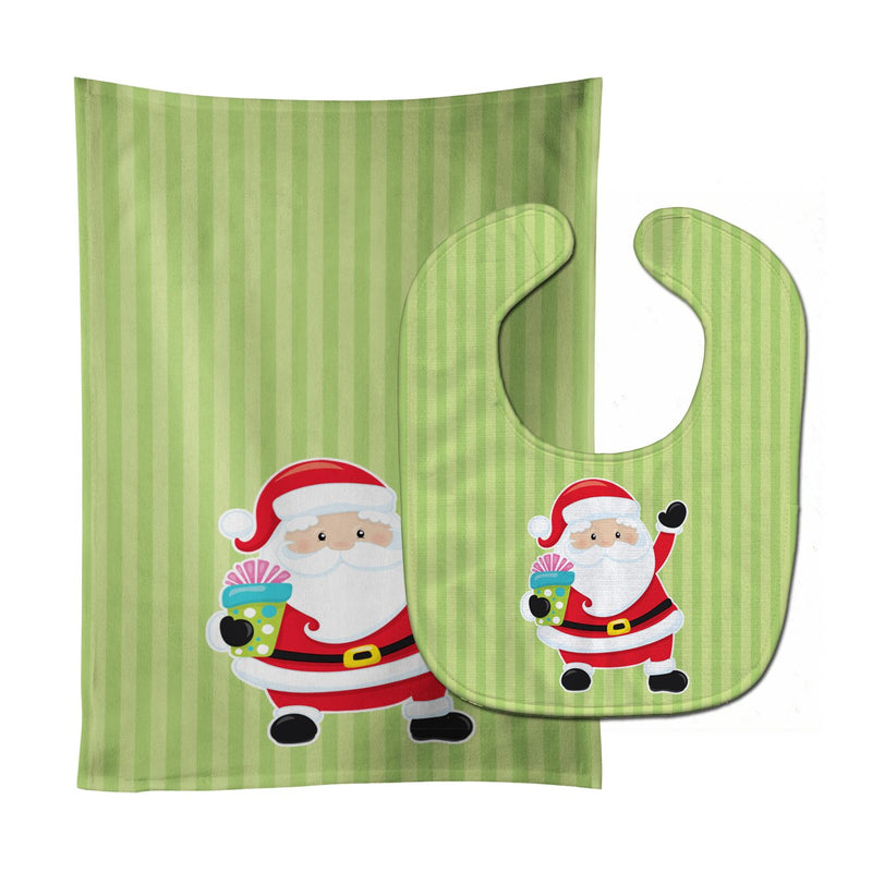 Christmas Santa Claus and Stripes Baby Bib & Burp Cloth BB8681STBU