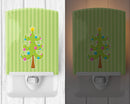Holiday Christmas Tree and Stripes Ceramic Night Light Compact, UL-Certified, Ideal for Bedroom, Bathroom, Nursery, Hallway, Kitchen, 6x4x3, Multicolor