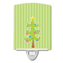 Holiday Christmas Tree and Stripes Ceramic Night Light Compact, UL-Certified, Ideal for Bedroom, Bathroom, Nursery, Hallway, Kitchen, 6x4x3, Multicolor