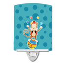 Circus Monkey Ceramic Night Light Compact, UL-Certified, Ideal for Bedroom, Bathroom, Nursery, Hallway, Kitchen, 6x4x3, Multicolor