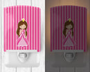 Brunette Girl Princess Ceramic Night Light Compact, UL-Certified, Ideal for Bedroom, Bathroom, Nursery, Hallway, Kitchen, 6x4x3, Multicolor