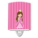 Brunette Girl Princess Ceramic Night Light Compact, UL-Certified, Ideal for Bedroom, Bathroom, Nursery, Hallway, Kitchen, 6x4x3, Multicolor