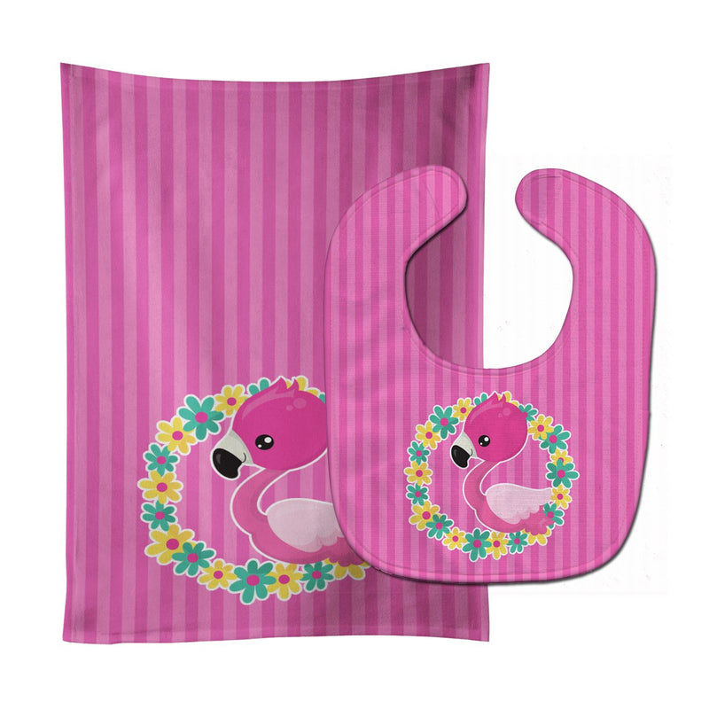 Flamingo Flower Wreath Baby Bib & Burp Cloth BB8768STBU