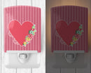 Heart and Flowers Ceramic Night Light Compact, UL-Certified, Ideal for Bedroom, Bathroom, Nursery, Hallway, Kitchen, 6x4x3, Multicolor