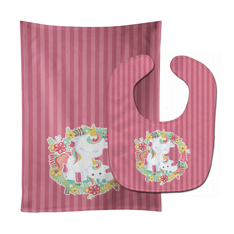 Unicorn and Flowers Baby Bib & Burp Cloth BB8772STBU