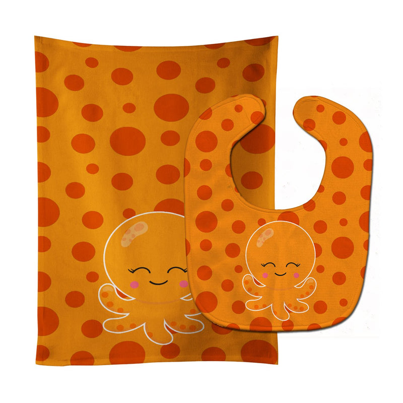 Precious Ocean Octopus Orange Baby Bib & Burp Cloth BB8795STBU