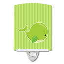 Nautical Whale Green Charlie Ceramic Night Light Compact, UL-Certified, Ideal for Bedroom, Bathroom, Nursery, Hallway, Kitchen, 6x4x3, Multicolor