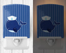 Nautical Whale Blue Ceramic Night Light Compact, UL-Certified, Ideal for Bedroom, Bathroom, Nursery, Hallway, Kitchen, 6x4x3, Multicolor