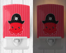 Nautical Pirate Octopus Red Ceramic Night Light Compact, UL-Certified, Ideal for Bedroom, Bathroom, Nursery, Hallway, Kitchen, 6x4x3, Multicolor