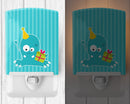 Birthday Monster Blue Ceramic Night Light Compact, UL-Certified, Ideal for Bedroom, Bathroom, Nursery, Hallway, Kitchen, 6x4x3, Multicolor
