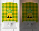 Pineapple Moustache Face Ceramic Night Light Compact, UL-Certified, Ideal for Bedroom, Bathroom, Nursery, Hallway, Kitchen, 6x4x3, Multicolor