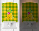 Pineapple Girl Laughy Face Ceramic Night Light Compact, UL-Certified, Ideal for Bedroom, Bathroom, Nursery, Hallway, Kitchen, 6x4x3, Multicolor