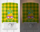 Pineapple Face with Heart Glasses Ceramic Night Light Compact, UL-Certified, Ideal for Bedroom, Bathroom, Nursery, Hallway, Kitchen, 6x4x3, Multicolor