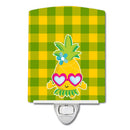 Pineapple Face with Heart Glasses Ceramic Night Light Compact, UL-Certified, Ideal for Bedroom, Bathroom, Nursery, Hallway, Kitchen, 6x4x3, Multicolor