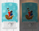 Pirate Ship Blue Ceramic Night Light Compact, UL-Certified, Ideal for Bedroom, Bathroom, Nursery, Hallway, Kitchen, 6x4x3, Multicolor