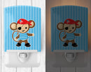 Pirate Monkey Blue Ceramic Night Light Compact, UL-Certified, Ideal for Bedroom, Bathroom, Nursery, Hallway, Kitchen, 6x4x3, Multicolor