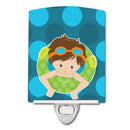 Summer Pool Boy in Tube Brunette Ceramic Night Light Compact, UL-Certified, Ideal for Bedroom, Bathroom, Nursery, Hallway, Kitchen, 6x4x3, Multicolor